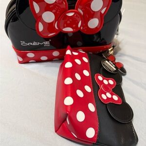 The Crème Minnie Mouse Red and Black Polka Dot Cosmetic Bag Set